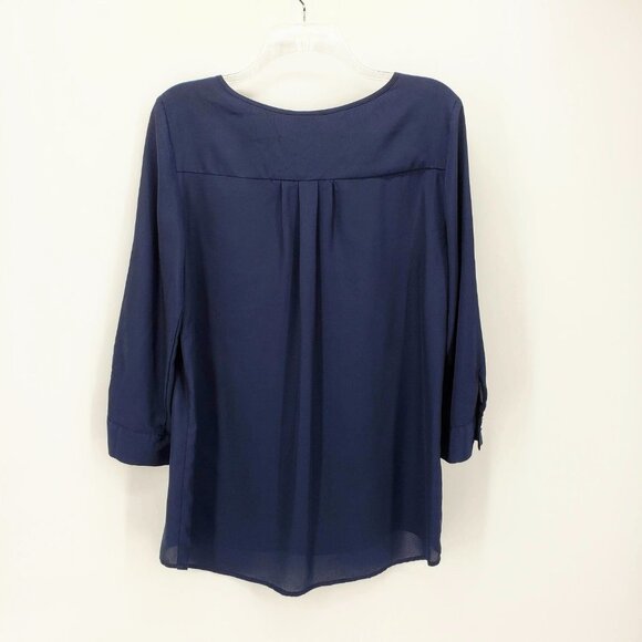 ANNE KLEIN Navy Gold Button Down Blouse Top M - Picture 5 of 5